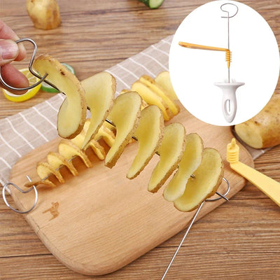 1 Set Tools Stainless Steel Vegetable Slicer Plastic to Rotate Potato Spiral Slicer Kitchen Gadgets Dining Bar Home Garden
